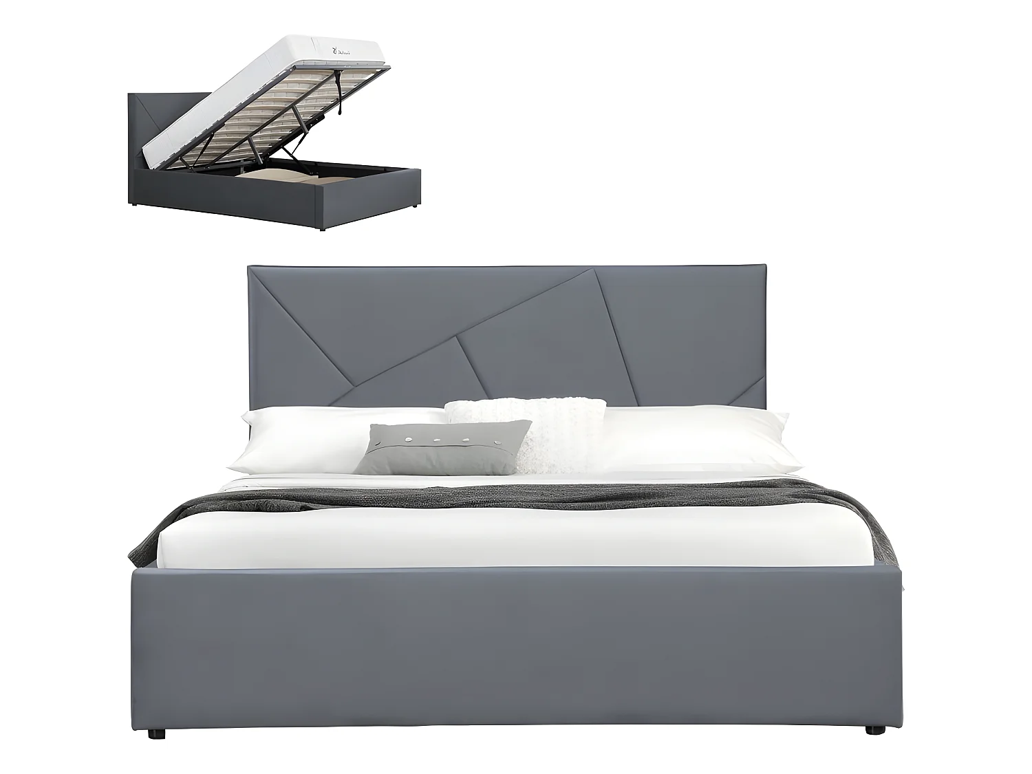 Lit coffre velours DAMARD - Velours Gris - 140x190 cm