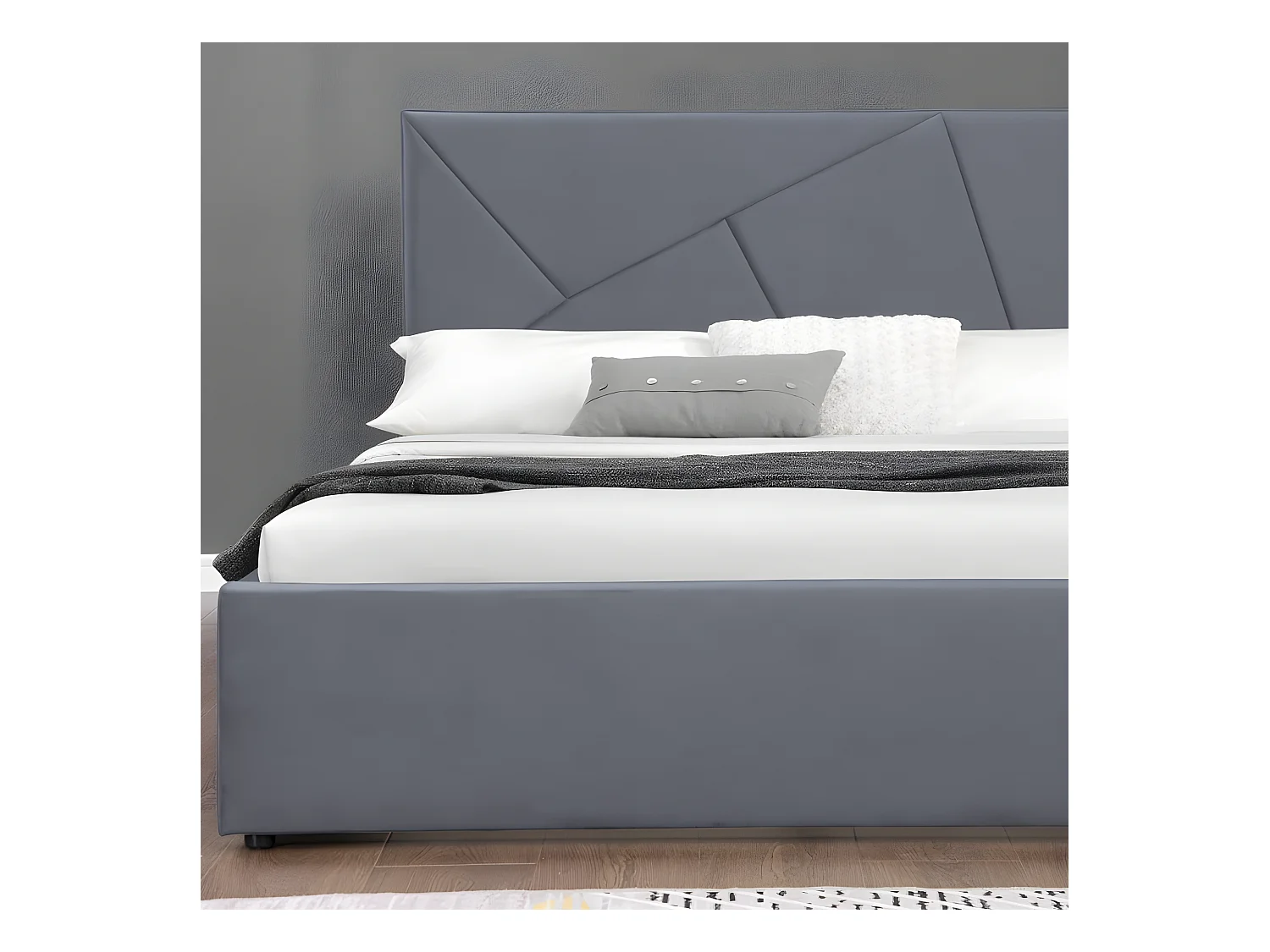 Lit coffre velours DAMARD - Velours Gris - 140x190 cm