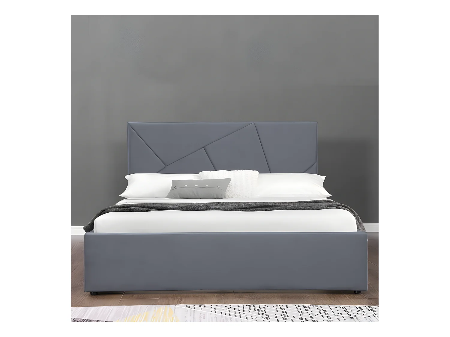 Lit coffre velours DAMARD - Velours Gris - 140x190 cm