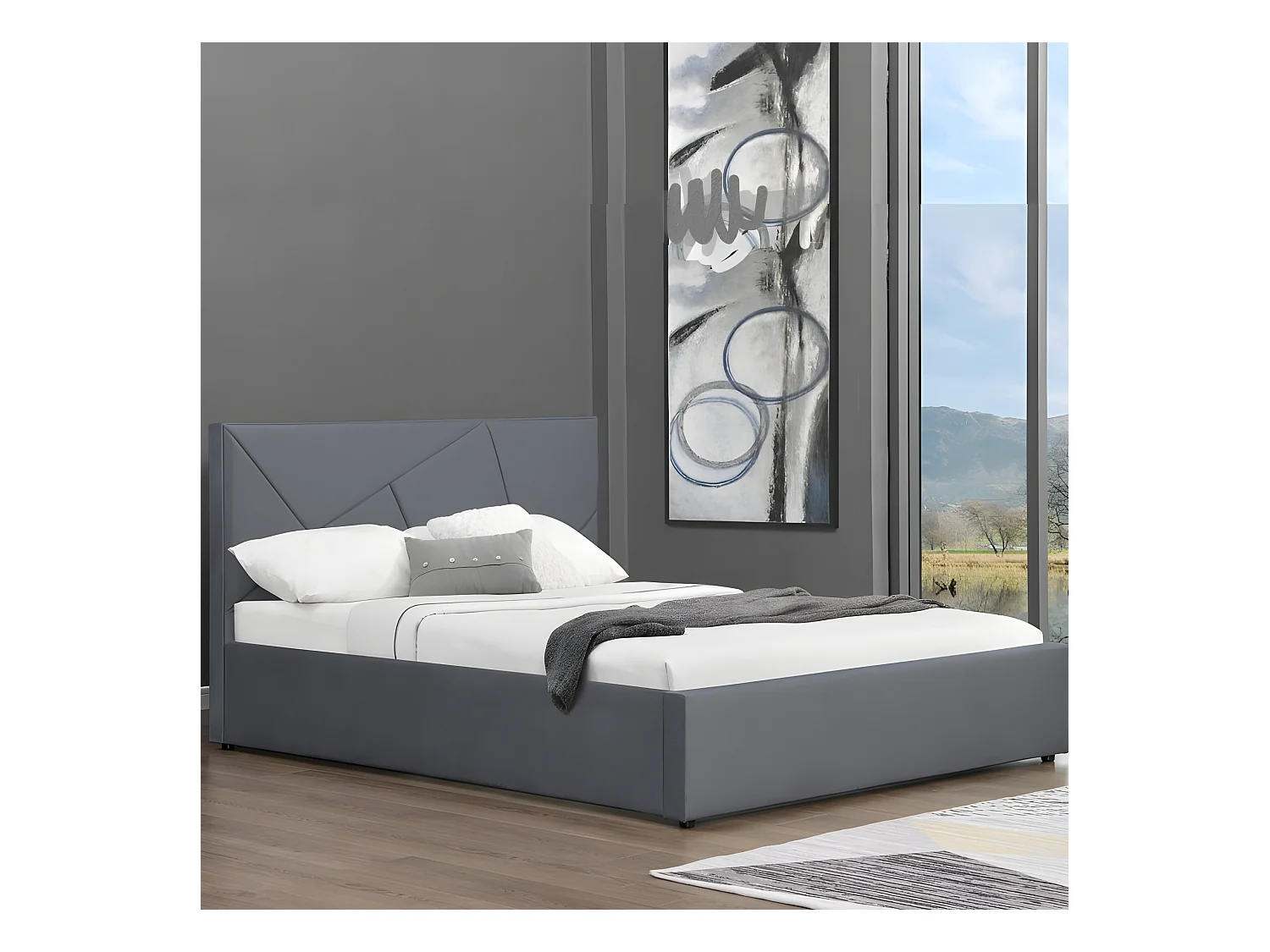 Lit coffre velours DAMARD - Velours Gris - 140x190 cm
