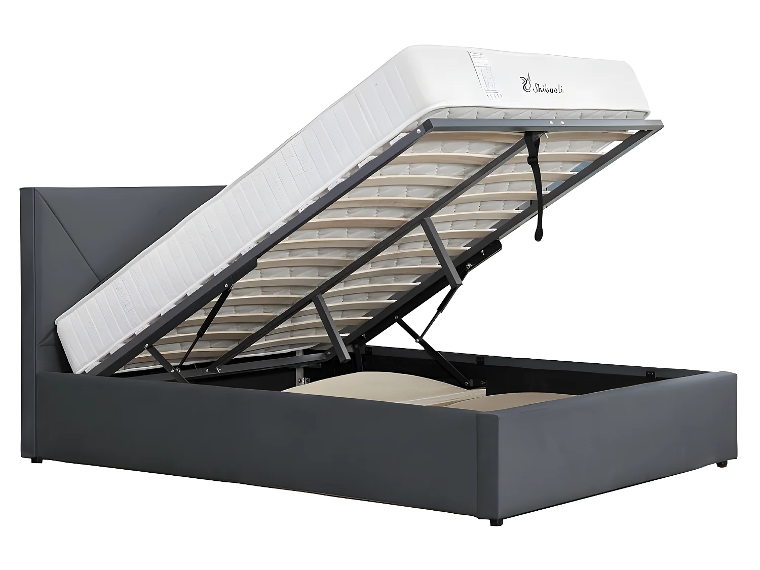 Lit coffre velours DAMARD - Velours Gris - 140x190 cm