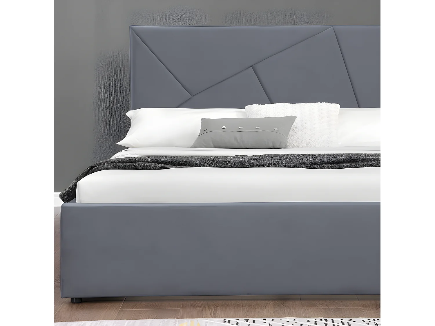 Lit coffre velours DAMARD - Velours Gris - 140x190 cm