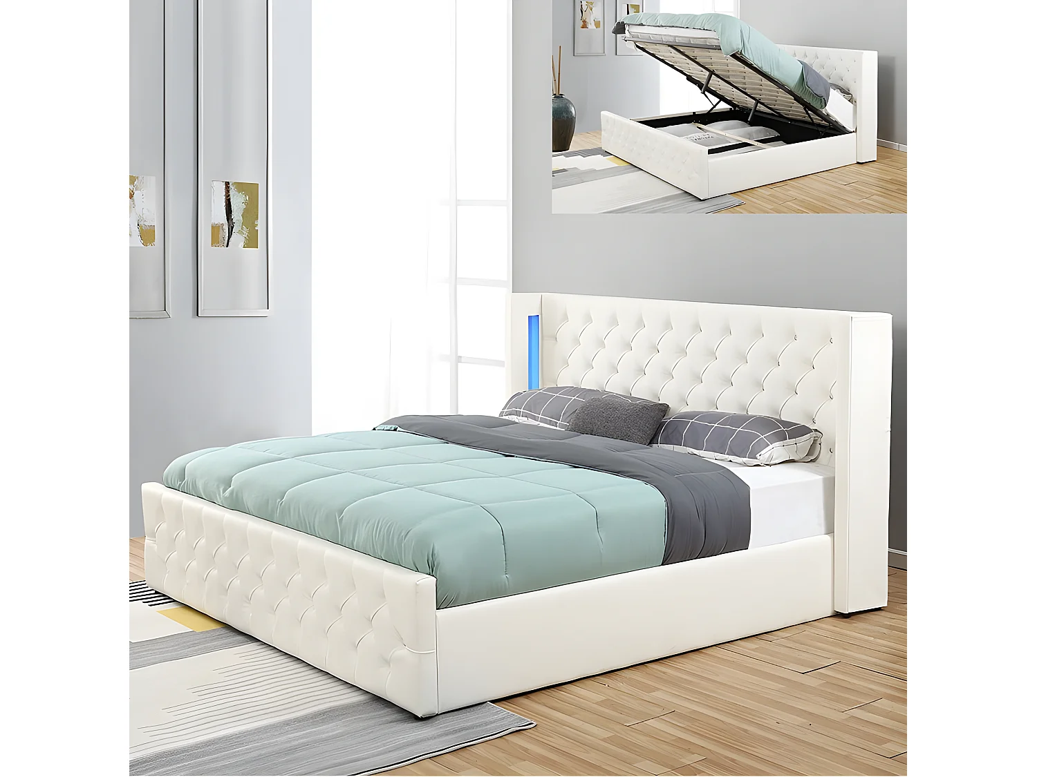 Lit Coffre Design Avec Led Osmos - Couleurs - Blanc, Tailles - 160x200