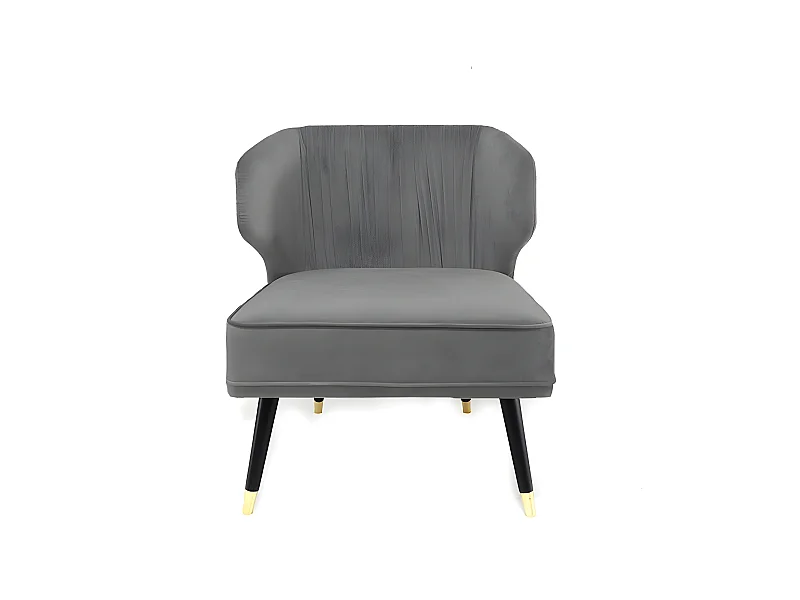 Fauteuil Crapaud Velours Plissé Pied Effet Laiton Daroco - Couleurs - Velours Gris