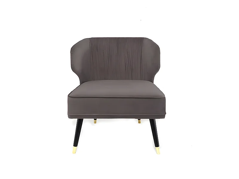 Fauteuil Crapaud Velours Plissé Pied Effet Laiton Daroco - Couleurs - Velours Taupe