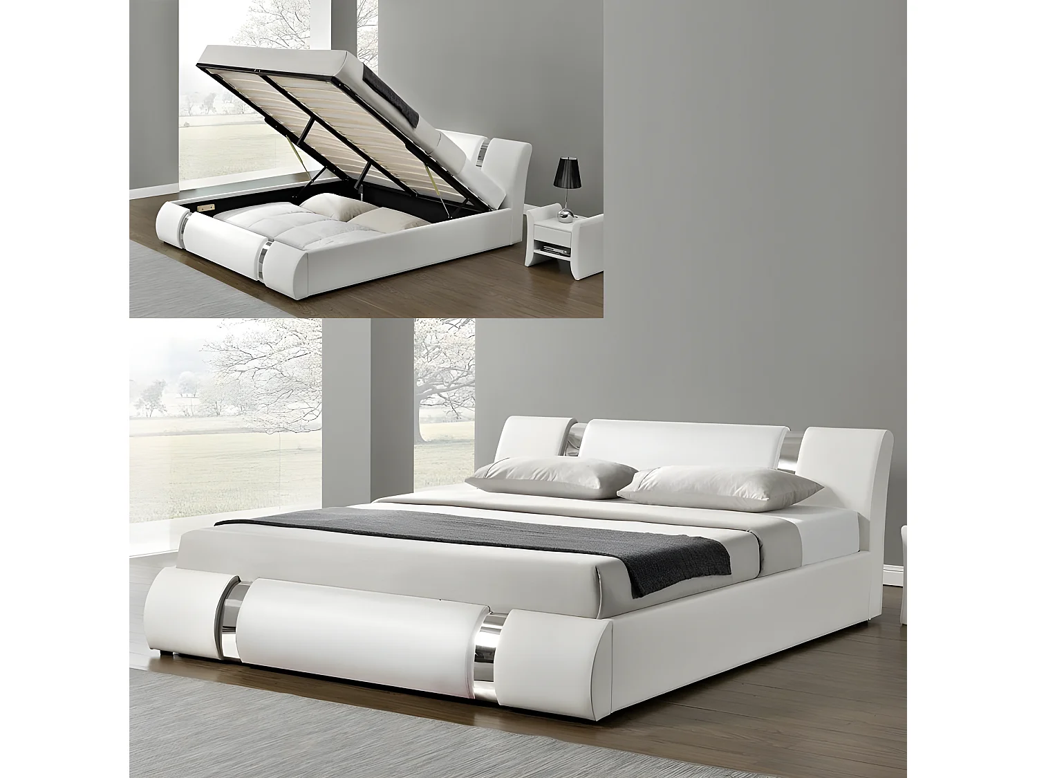 Lit Coffre Sommier Relevable Nova - Couleurs - Blanc, Tailles - 140x190