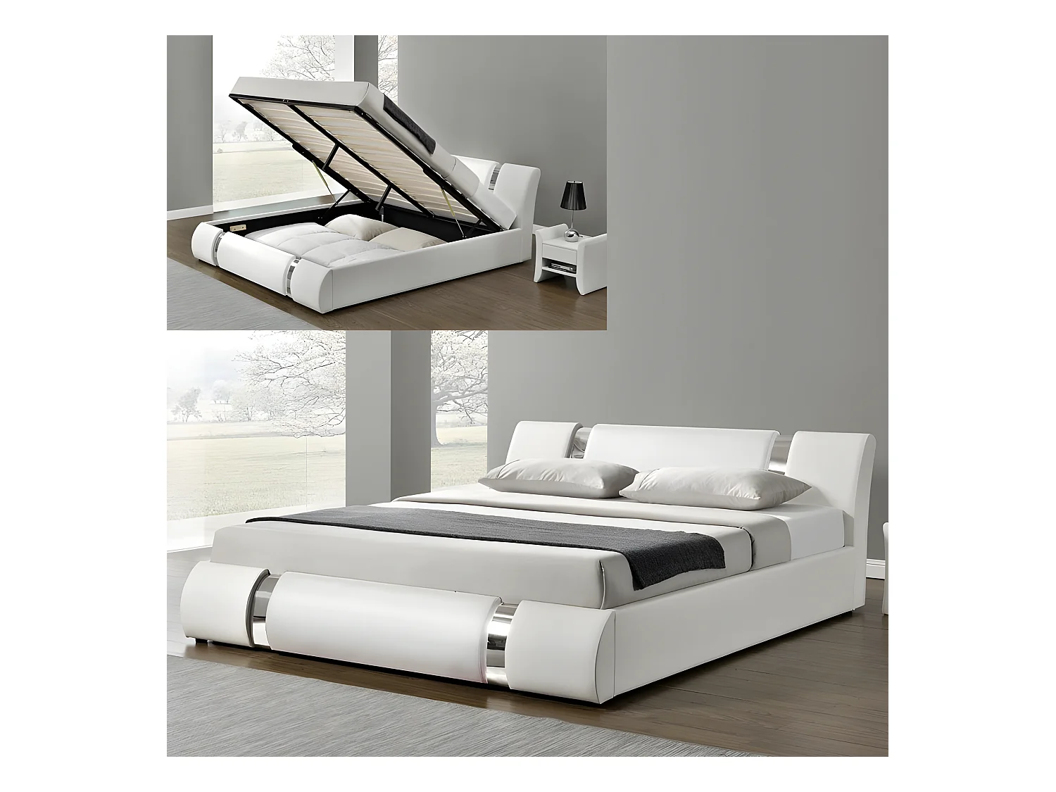 Lit Coffre Sommier Relevable Nova - Couleurs - Blanc, Tailles - 140x190