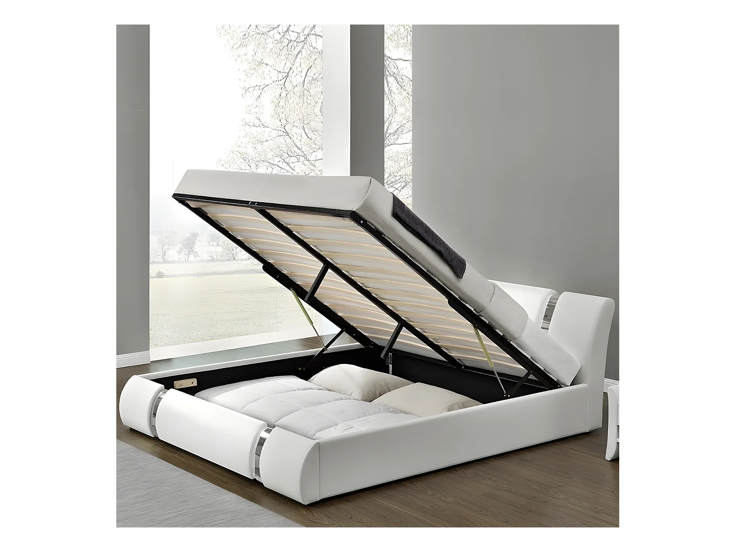 Lit Coffre Sommier Relevable Nova - Couleurs - Blanc, Tailles - 140x190