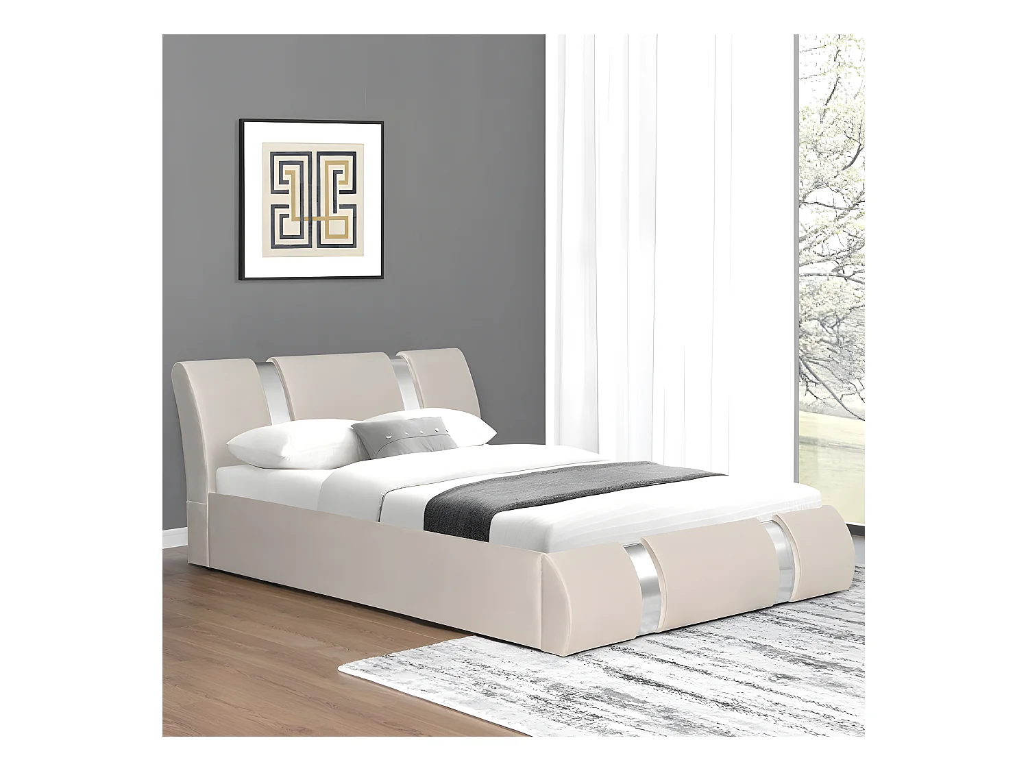 Lit Coffre Sommier Relevable Nova Velours - Couleurs - Velours Taupe, Tailles - 140x190