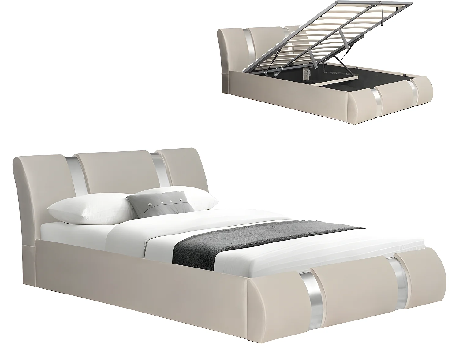 Lit Coffre Sommier Relevable Nova Velours - Couleurs - Velours Taupe, Tailles - 140x190