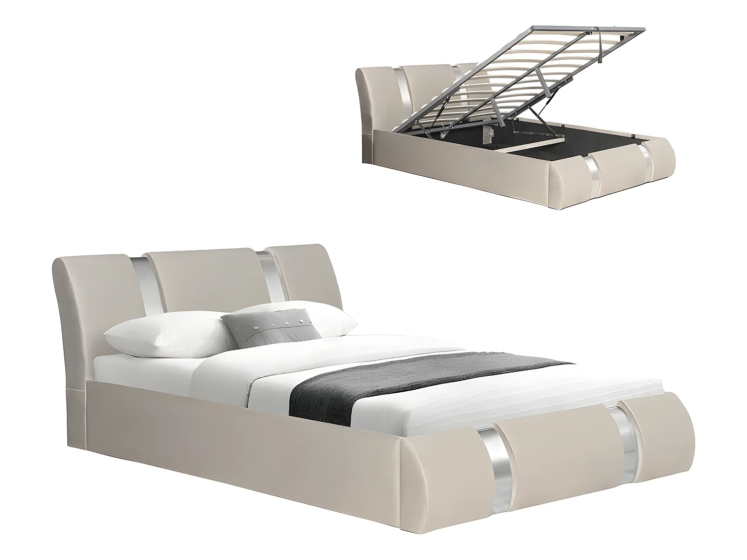 Lit Coffre Sommier Relevable Nova Velours - Couleurs - Velours Taupe, Tailles - 160x200