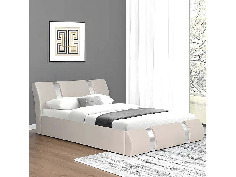 Lit Coffre Sommier Relevable Nova Velours - Couleurs - Velours Taupe, Tailles - 180x200