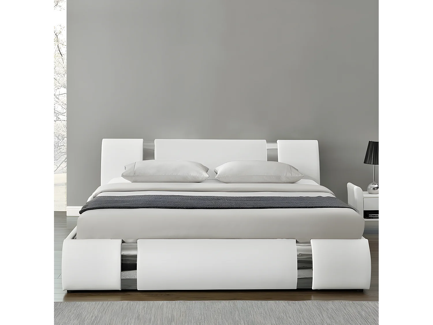 Lit Coffre Sommier Relevable Nova - Couleurs - Blanc, Tailles - 160x200