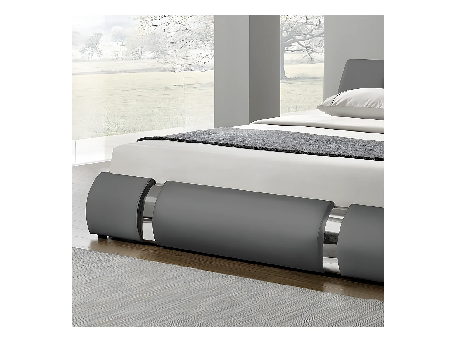 Lit Coffre Sommier Relevable Nova - Couleurs - Gris, Tailles - 140x190