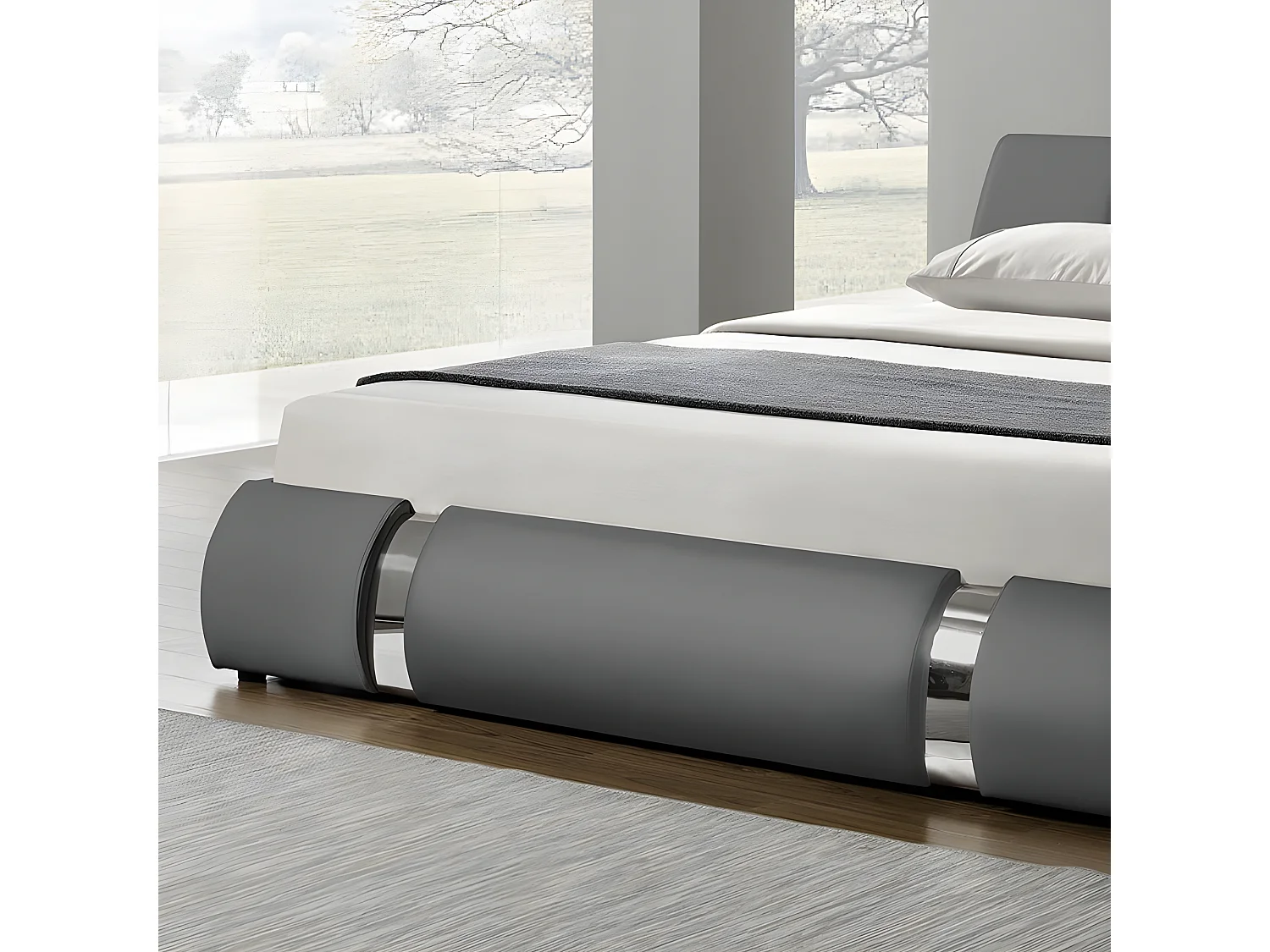 Lit Coffre Sommier Relevable Nova - Couleurs - Gris, Tailles - 140x190