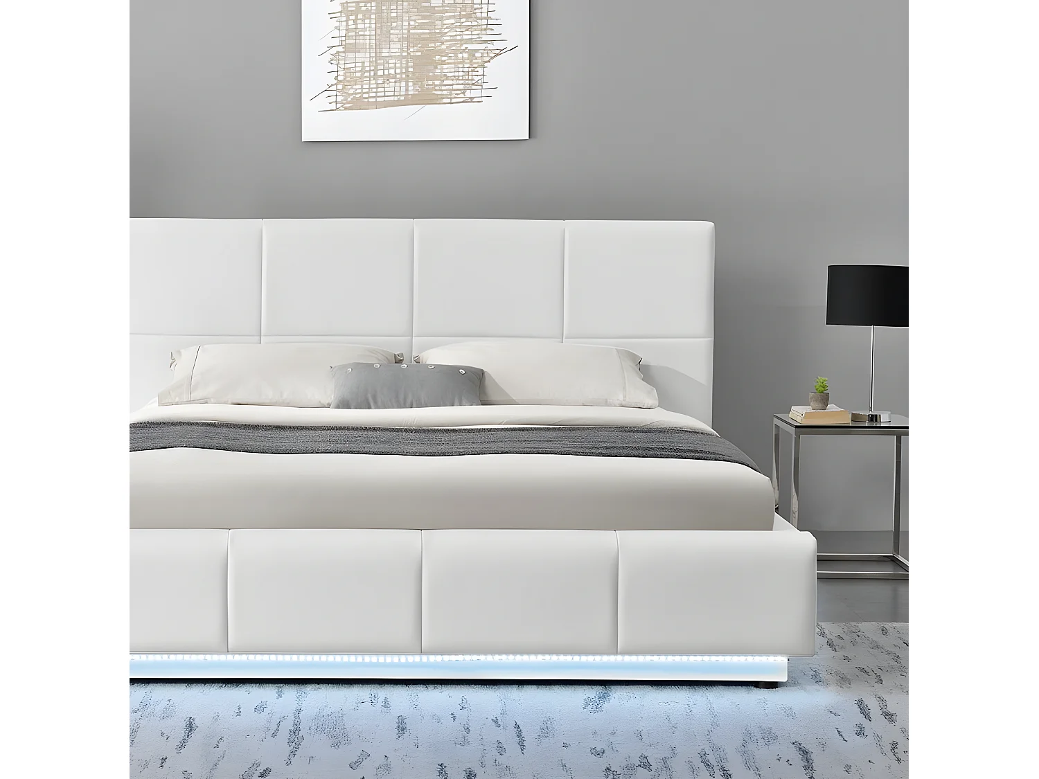 Lit Design Alexi Avec Sommier Et Coffre De Rangement - Couleurs - Blanc, Tailles - 180x200