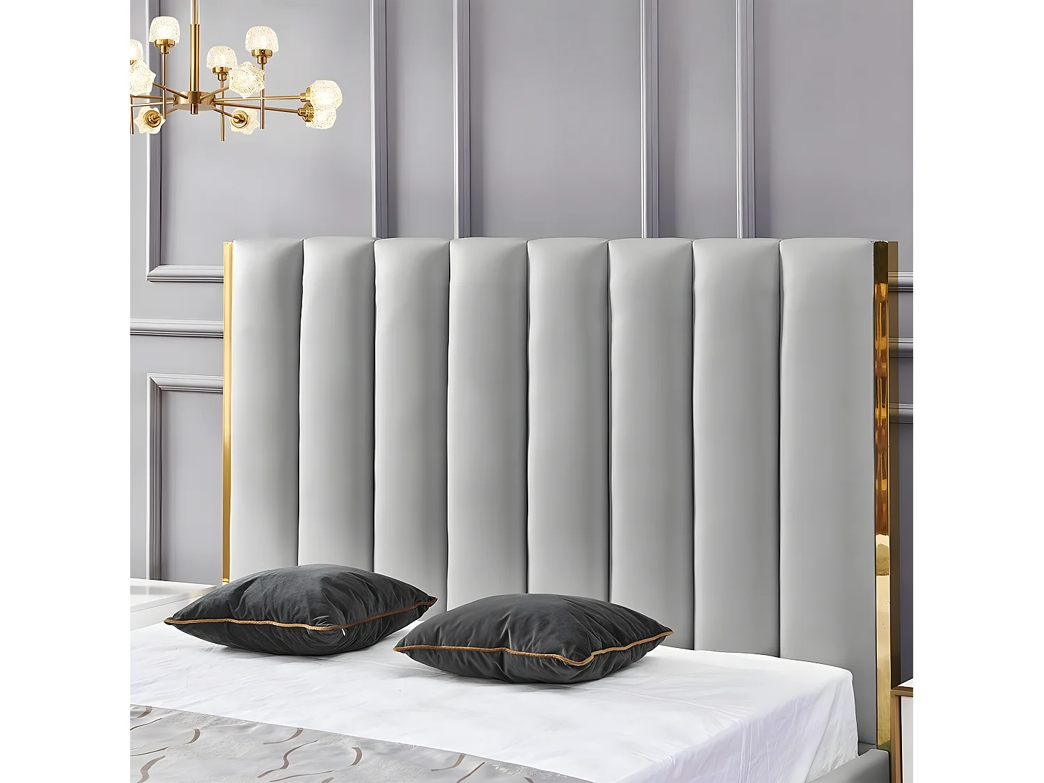 Lit Design Couleur Or Avec Coffre Veneto - Couleurs - Gris, Tailles - 180x200