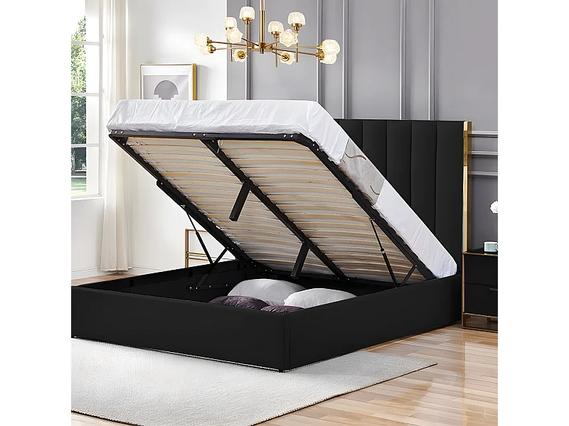 Lit Design Couleur Or Avec Coffre Veneto - Couleurs - Noir, Tailles - 160x200