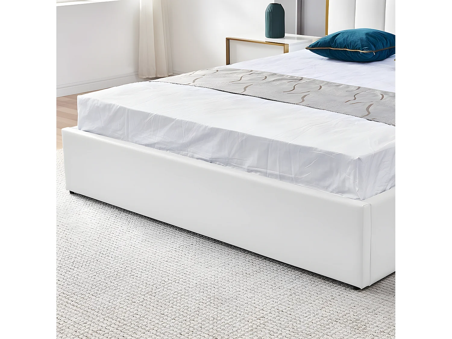 Lit Design Couleur Or Avec Coffre Veneto - Couleurs - Pu Blanc, Tailles - 160x200