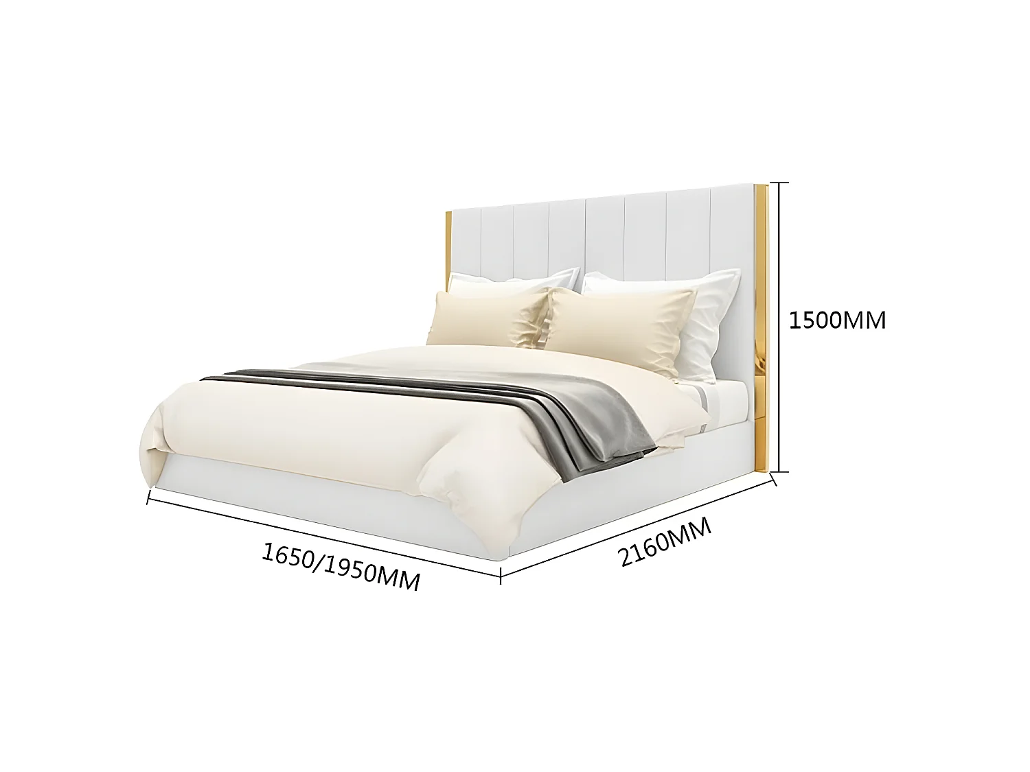 Lit Design Couleur Or Avec Coffre Veneto - Couleurs - Pu Blanc, Tailles - 160x200