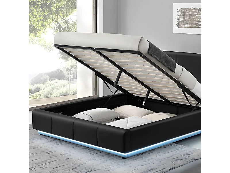 Lit Design Alexi Avec Sommier Et Coffre De Rangement - Couleurs - Noir, Tailles - 140x190