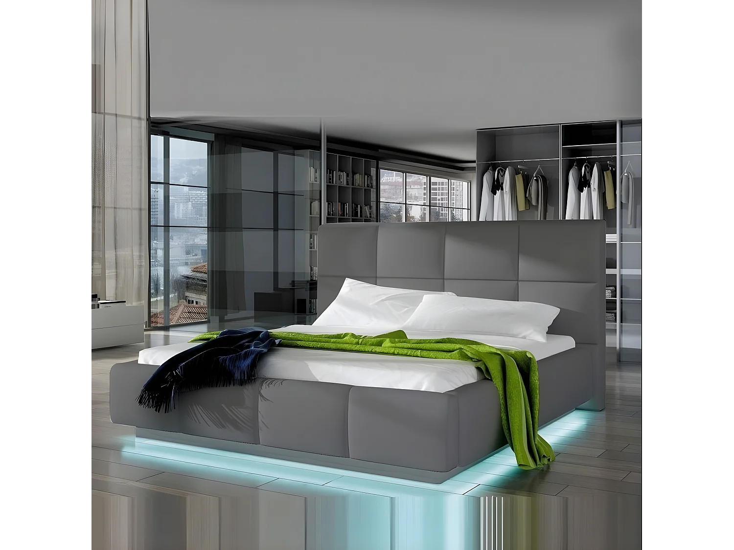 Lit Design Alexi Avec Sommier Et Coffre De Rangement - Couleurs - Gris, Tailles - 180x200