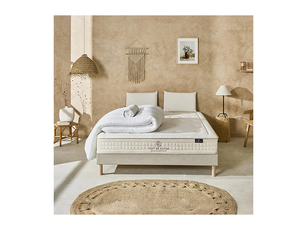 NUIT DE COTON | Pack Prêt à dormir PRELUDE 2.0 90x200 cm | Matelas Latex + Sommier + Accessoires