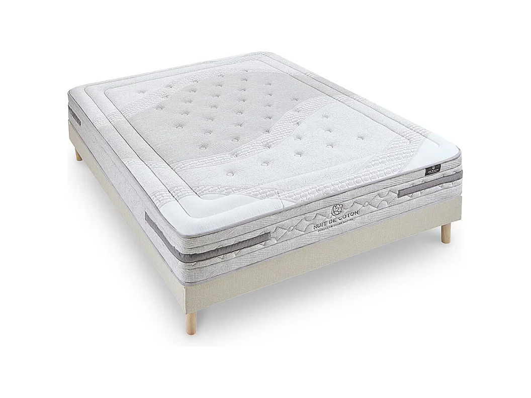 NUIT DE COTON | Ensemble SERENADE 180x200 cm | Matelas Ressorts ensachés + Sommier Bois
