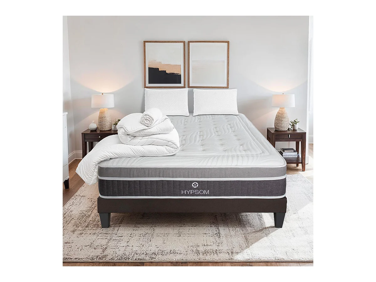 HYPSOM | Pack Prêt à dormir ELEGANCE 90x200 cm | Matelas Mémoire de forme + Sommier + Accessoires