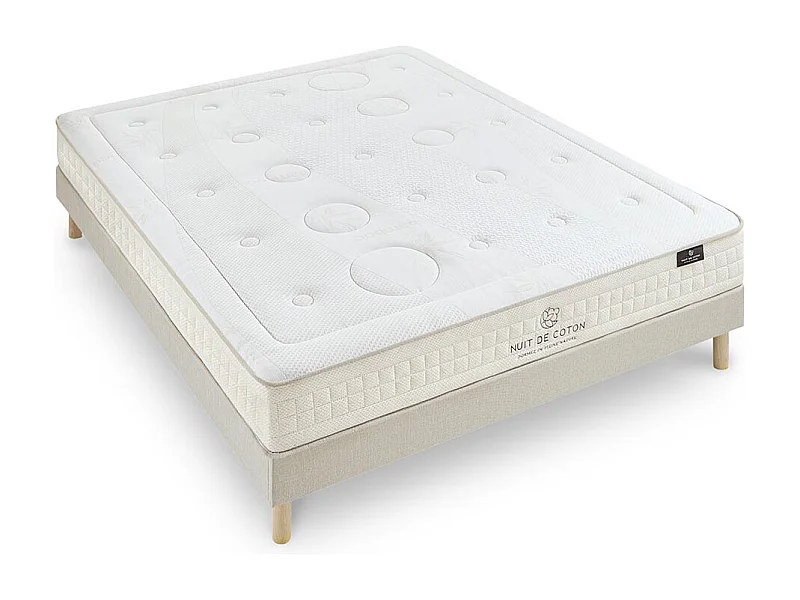 NUIT DE COTON | Ensemble PRELUDE 2.0 140x200 cm | Matelas Latex 100% Naturel + Sommier Bois