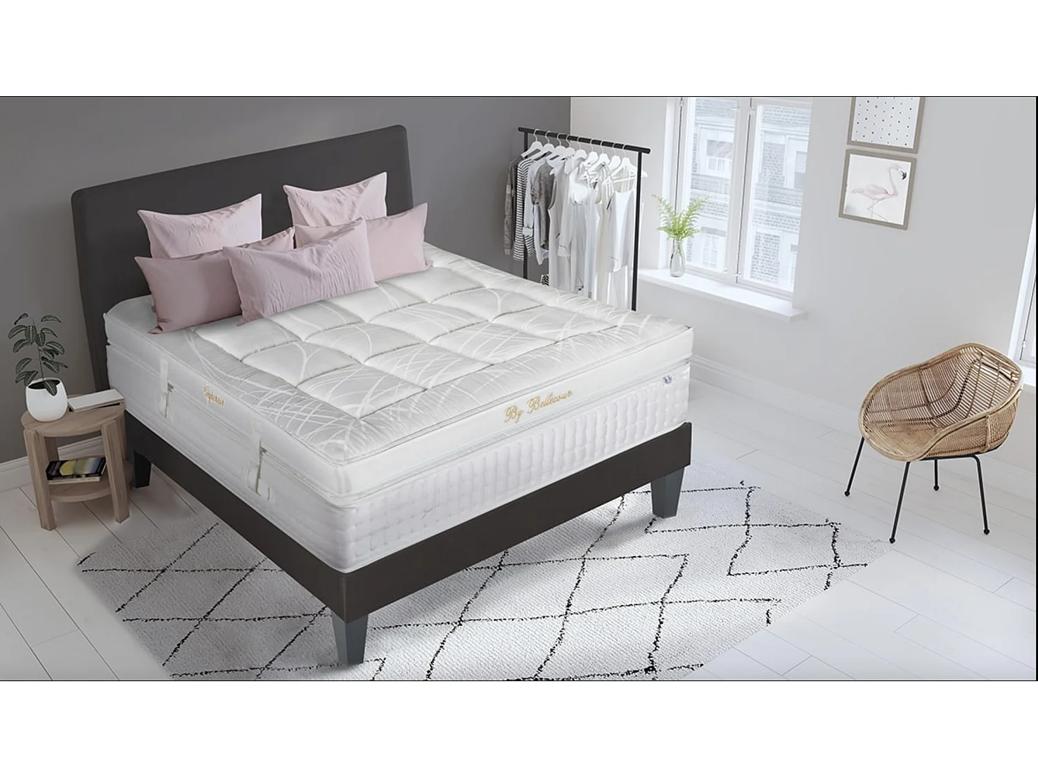 Ensemble hôtelier matelas ferme 33cm à mémoire de forme et sommier en bois Empereur-140x190