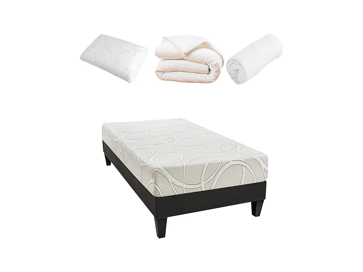 OLYMPE LITERIE | Pack Prêt à dormir EUPRAXIE 90x200 cm | Matelas Mémoire de forme + Sommier + Accessoires