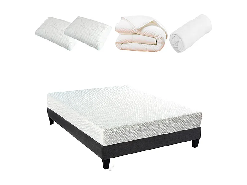 BELLECOUR LITERIE | Pack Prêt à dormir ABSOLU 140x190 cm | Matelas Mémoire de forme + Sommier + Accessoires