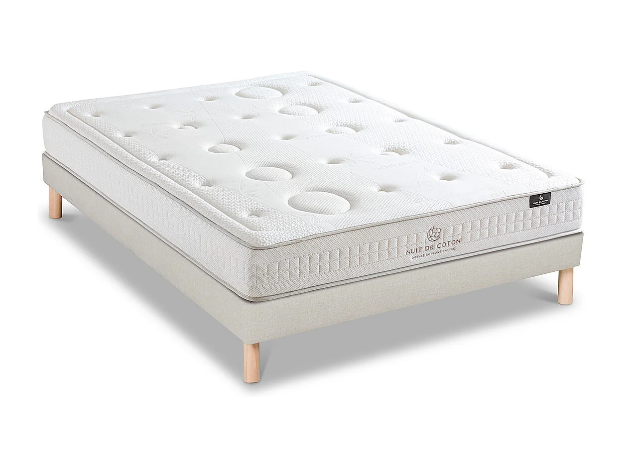 NUIT DE COTON | Ensemble PRELUDE 2.0 90x190 cm | Matelas Latex 100% Naturel + Sommier Bois