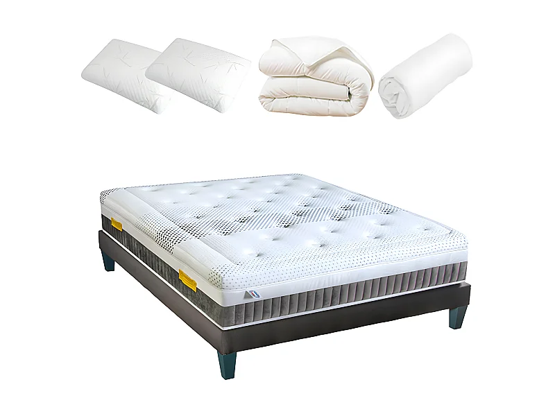 OLYMPE LITERIE | Pack Prêt à dormir DELPHES 180x200 cm | Matelas Mémoire de forme + Sommier + Accessoires