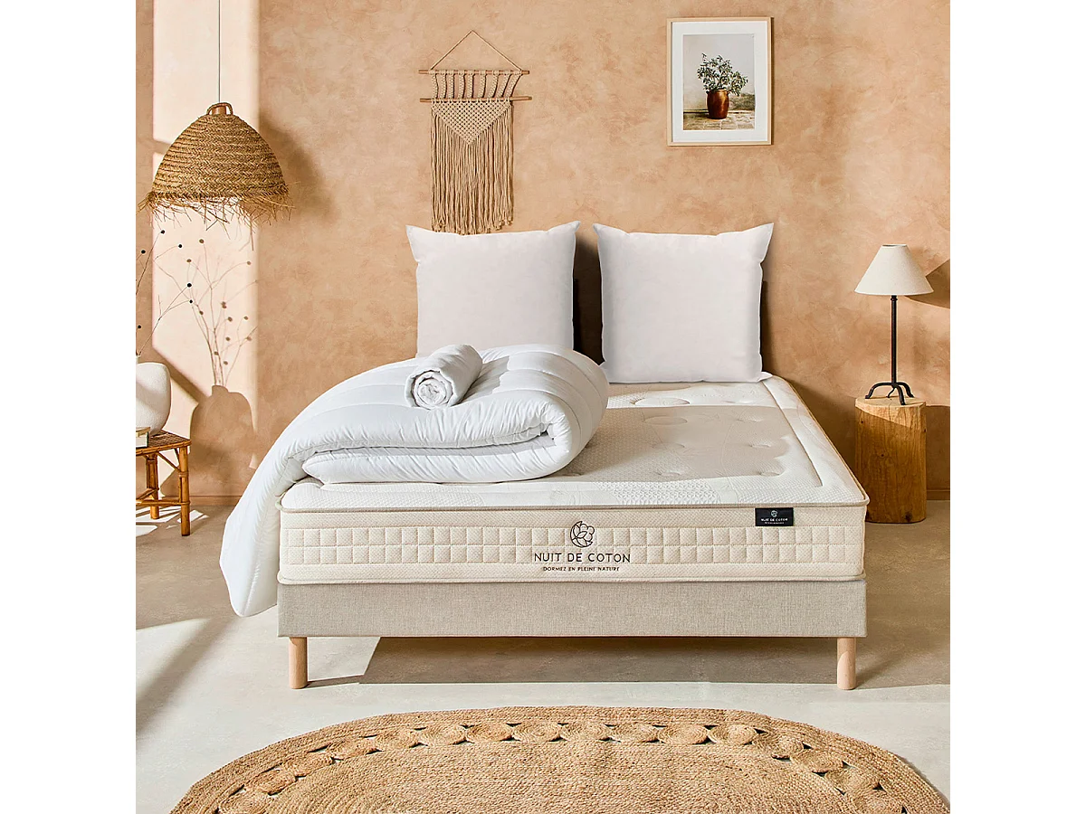 Pack Prélude 2.0 180x200 cm Matelas Latex 100% Naturel + Sommier Bois + Accessoires