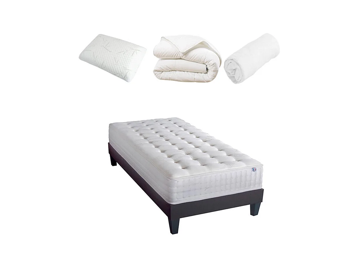 OLYMPE LITERIE | Pack Prêt à dormir APOLLON 90x200 cm | Matelas Mémoire de forme + Sommier + Accessoires
