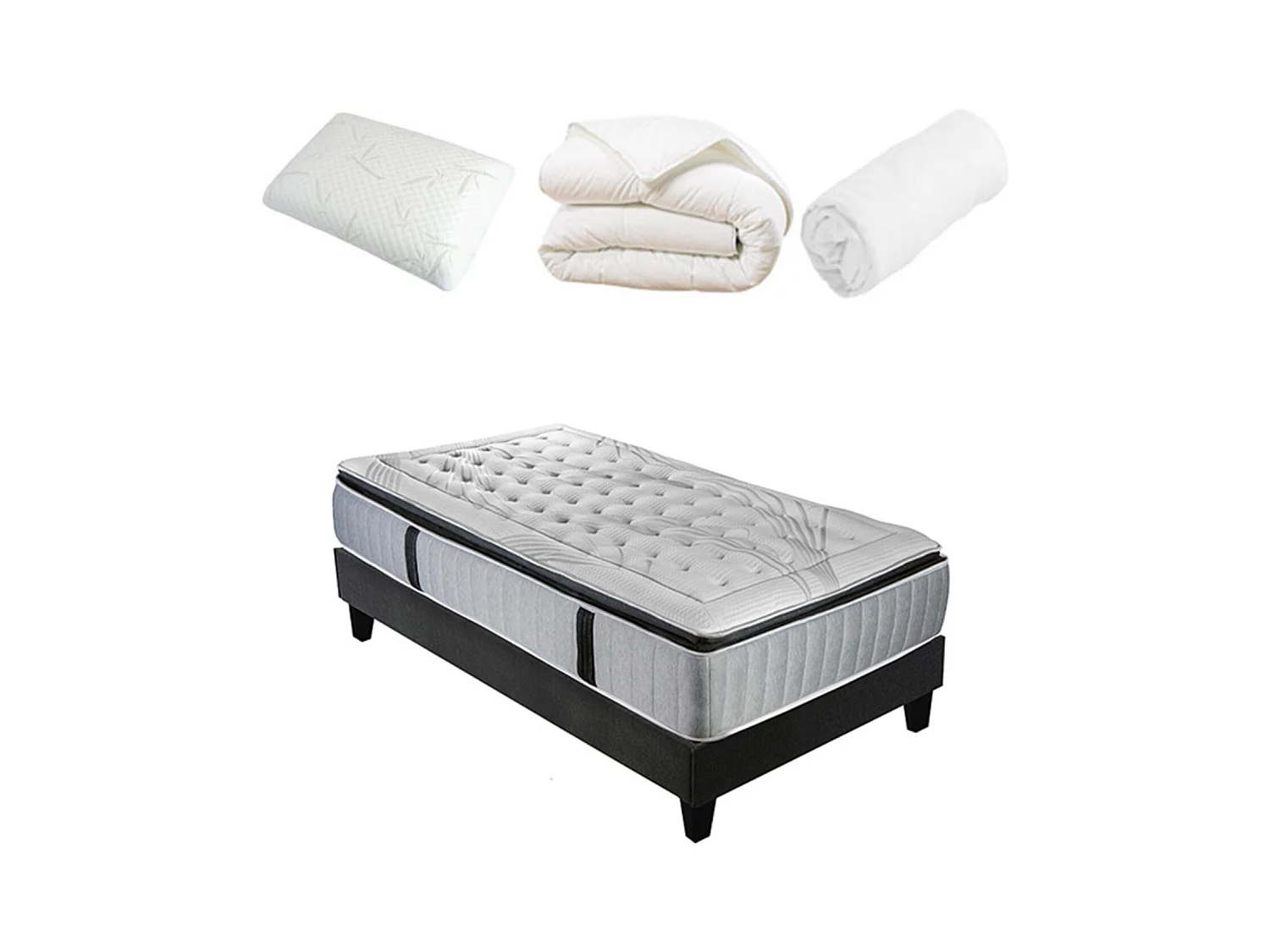 Pack à matelas à ressorts ensachés + sommier + accessoires