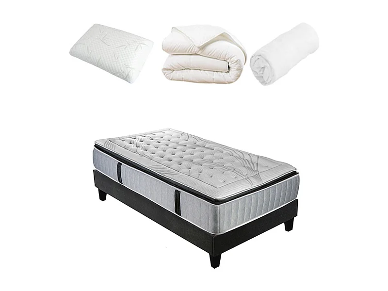 Pack à matelas à ressorts ensachés + sommier + accessoires