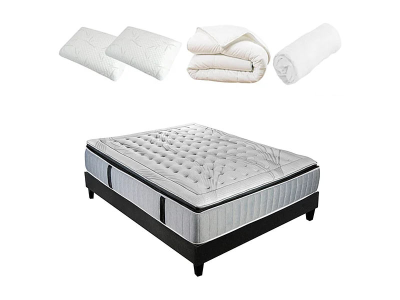 Pack à matelas à ressorts ensachés + sommier + accessoires