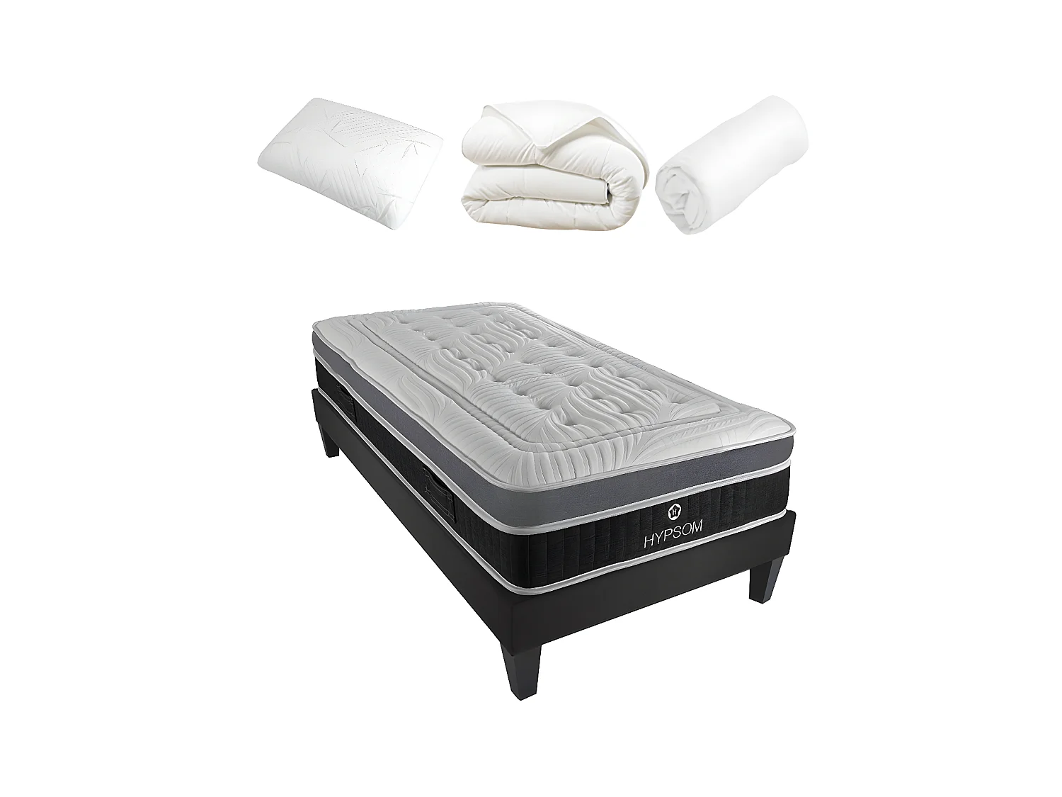 HYPSOM | Pack Prêt à dormir ELEGANCE 90x190 cm | Matelas Mémoire de forme + Sommier + Accessoires