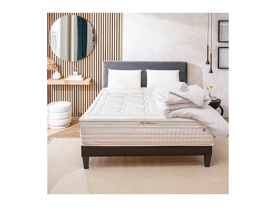 BELLECOUR LITERIE | Pack Prêt à dormir EMPEREUR 90x200 cm | Matelas Mémoire de forme + Sommier + Accessoires