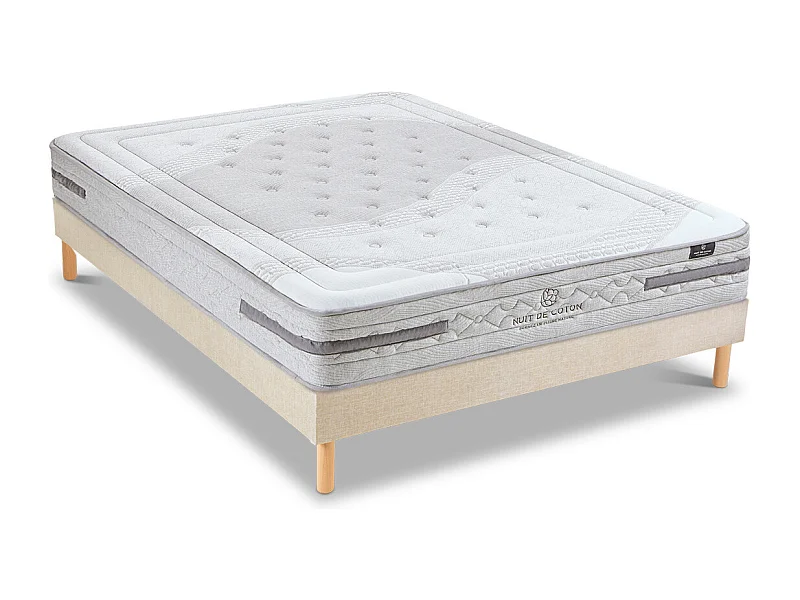 NUIT DE COTON | Ensemble SERENADE 90x200 cm | Matelas Ressorts ensachés + Sommier Bois