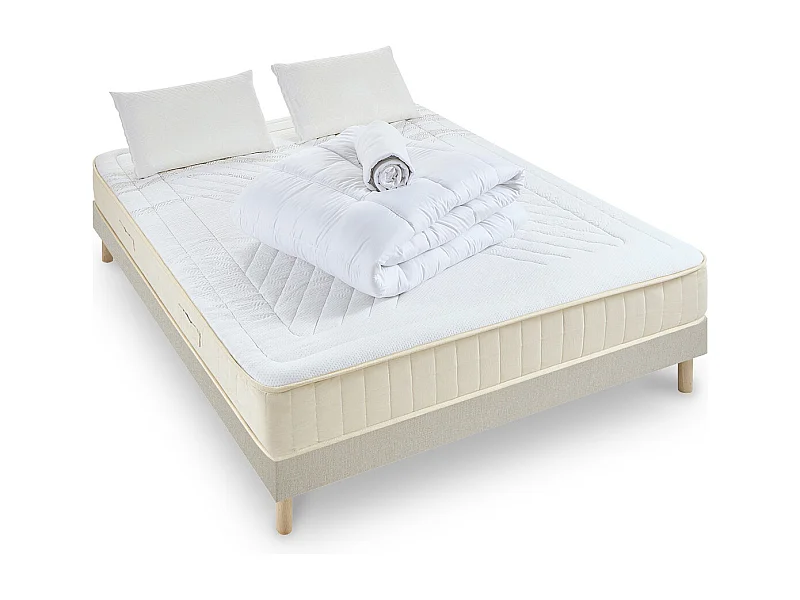 NUIT DE COTON | Pack Prêt à dormir SYMPHONIE 2.0 90x190 cm | Matelas Mémoire de forme + Sommier + Accessoires