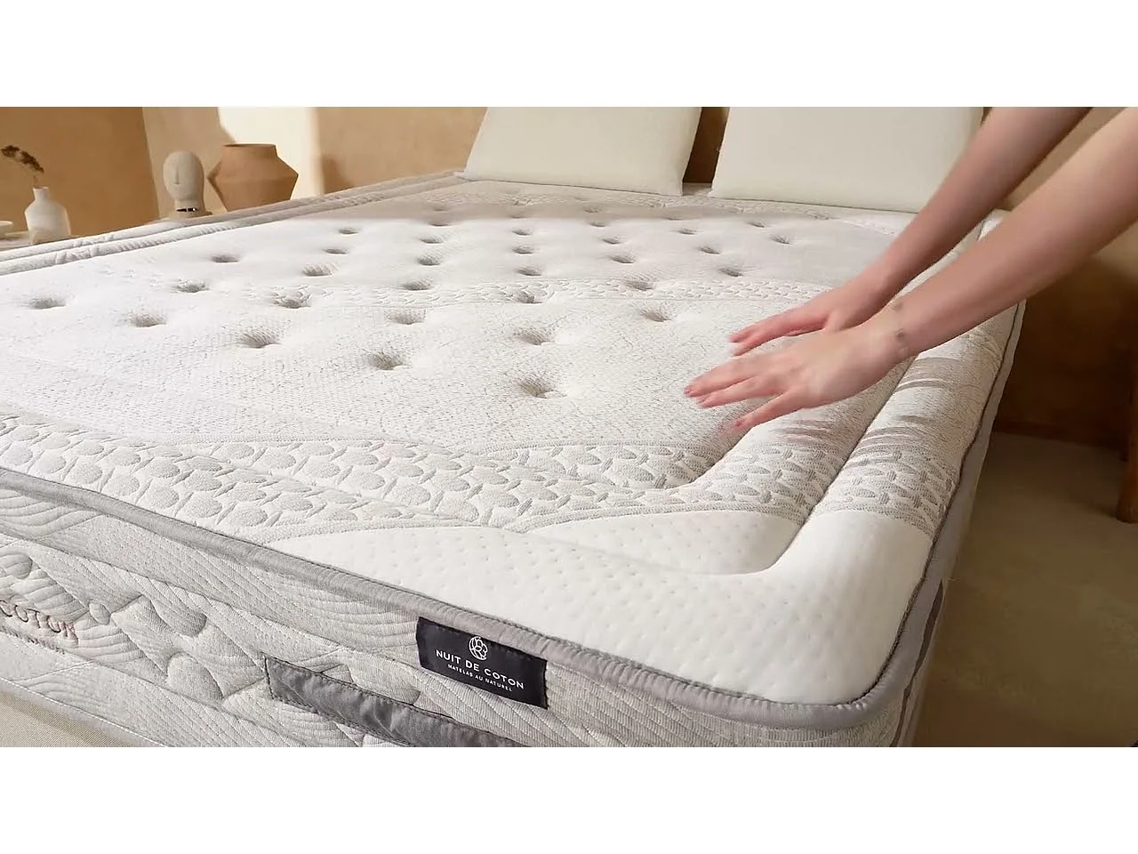 NUIT DE COTON | Pack Prêt à dormir SERENADE 180x200 cm | Matelas Ressorts ensachés + Sommier + Accessoires