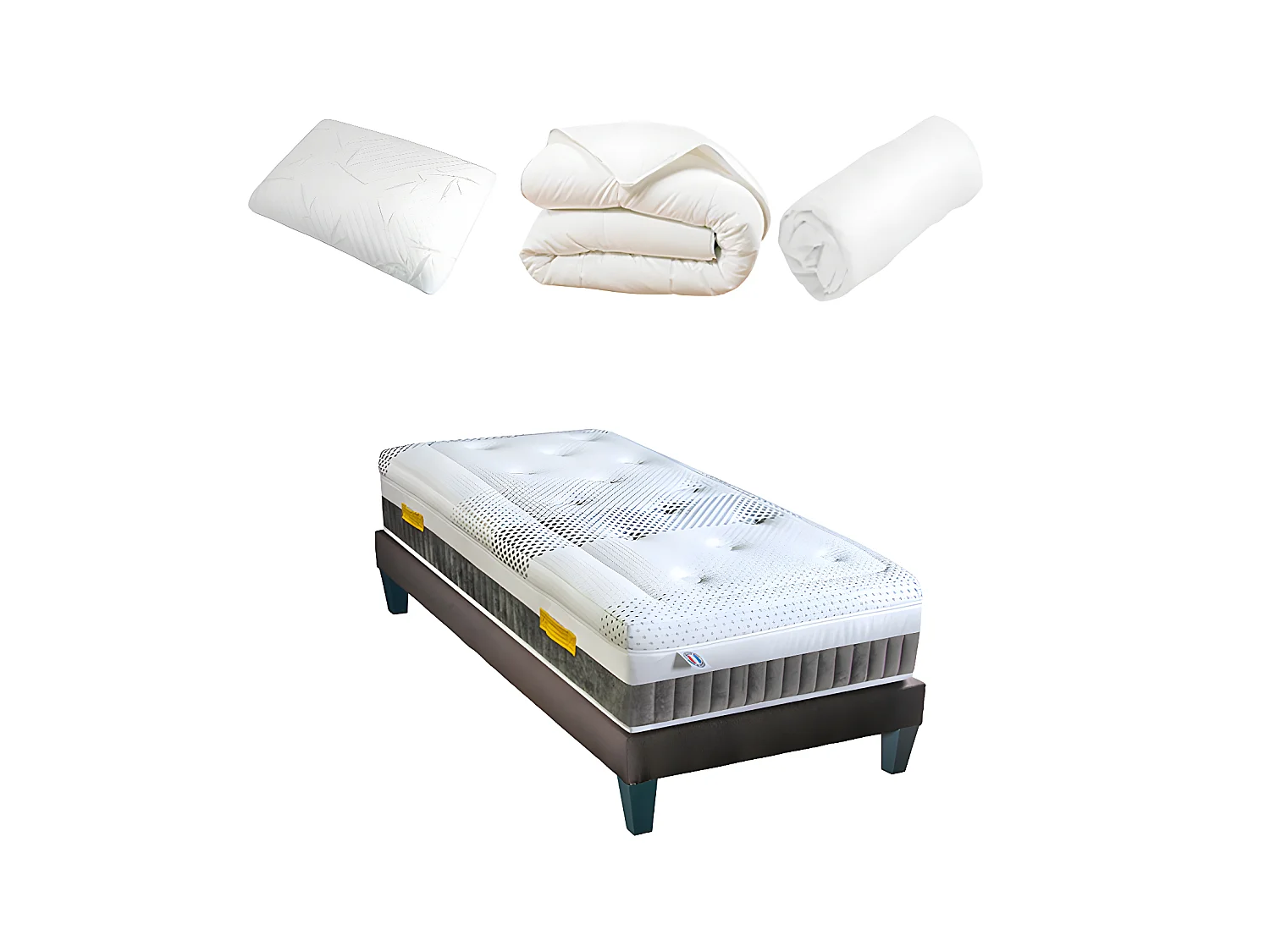 OLYMPE LITERIE | Pack Prêt à dormir DELPHES 90x200 cm | Matelas Mémoire de forme + Sommier + Accessoires