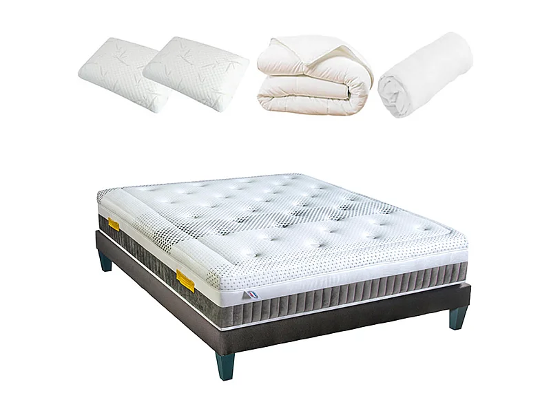 OLYMPE LITERIE | Pack Prêt à dormir DELPHES 90x200 cm | Matelas Mémoire de forme + Sommier + Accessoires