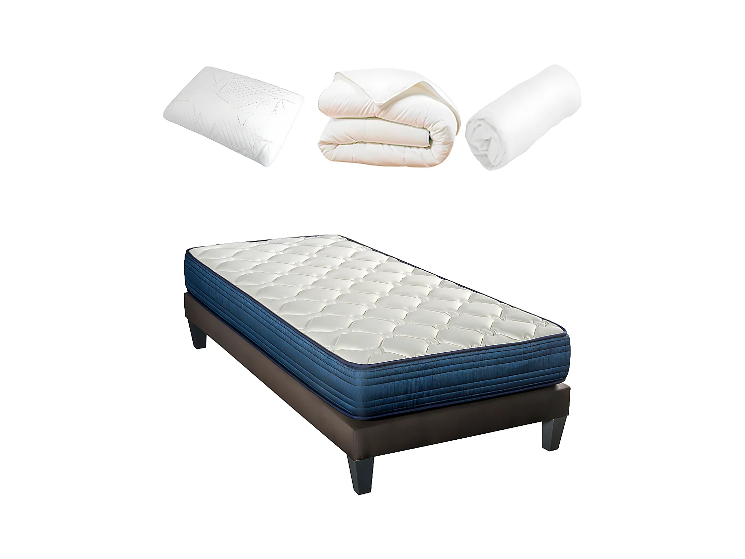 BELLECOUR LITERIE | Pack Prêt à dormir QUINCONCES 90x190 cm | Matelas Mémoire de forme + Sommier + Accessoires