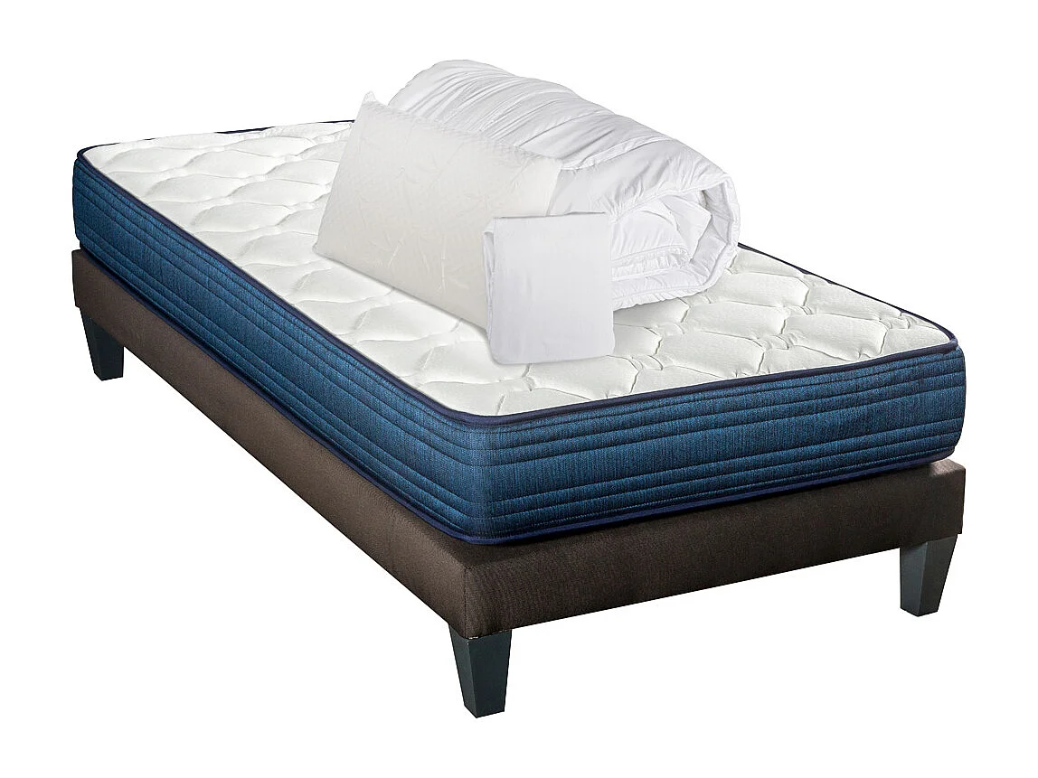 BELLECOUR LITERIE | Pack Prêt à dormir QUINCONCES 90x190 cm | Matelas Mémoire de forme + Sommier + Accessoires