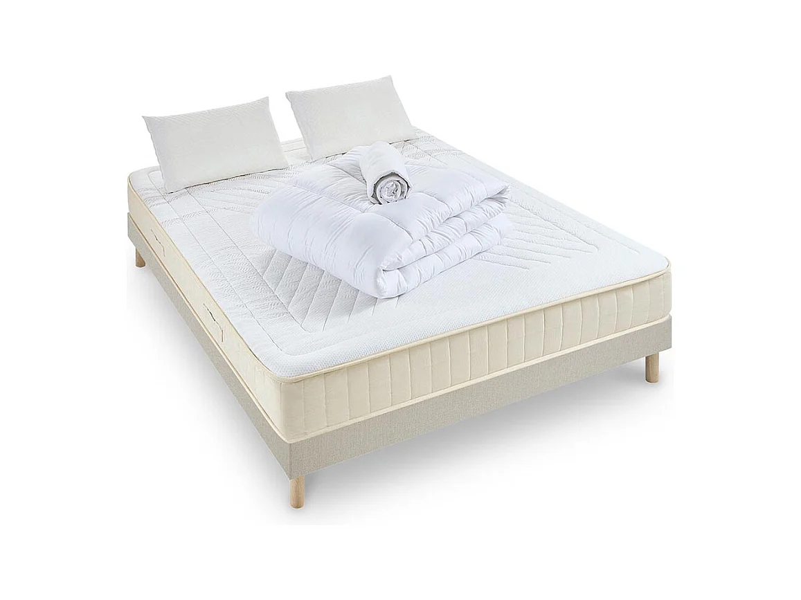 NUIT DE COTON | Pack Prêt à dormir SYMPHONIE 2.0 140x200 cm | Matelas Mémoire de forme + Sommier + Accessoires